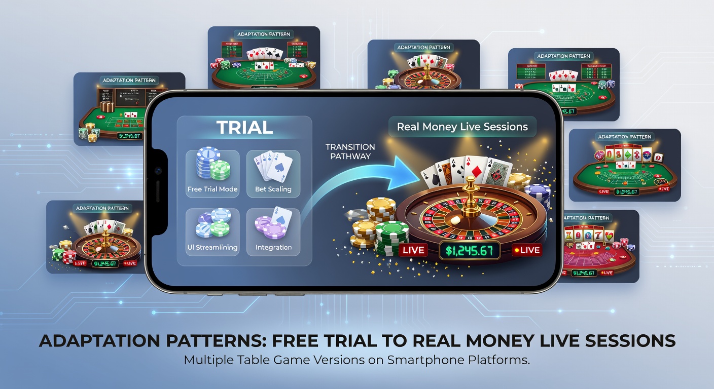 Smartphone screen displaying multiple table game interfaces including blackjack and roulette variants during a free trial session