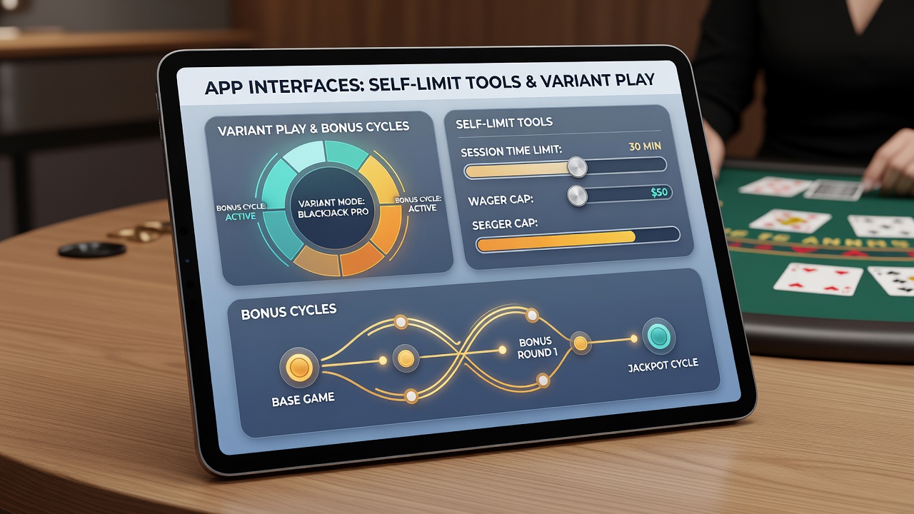 Close-up of bonus cycle screen with self-limit indicators active during variant table game play