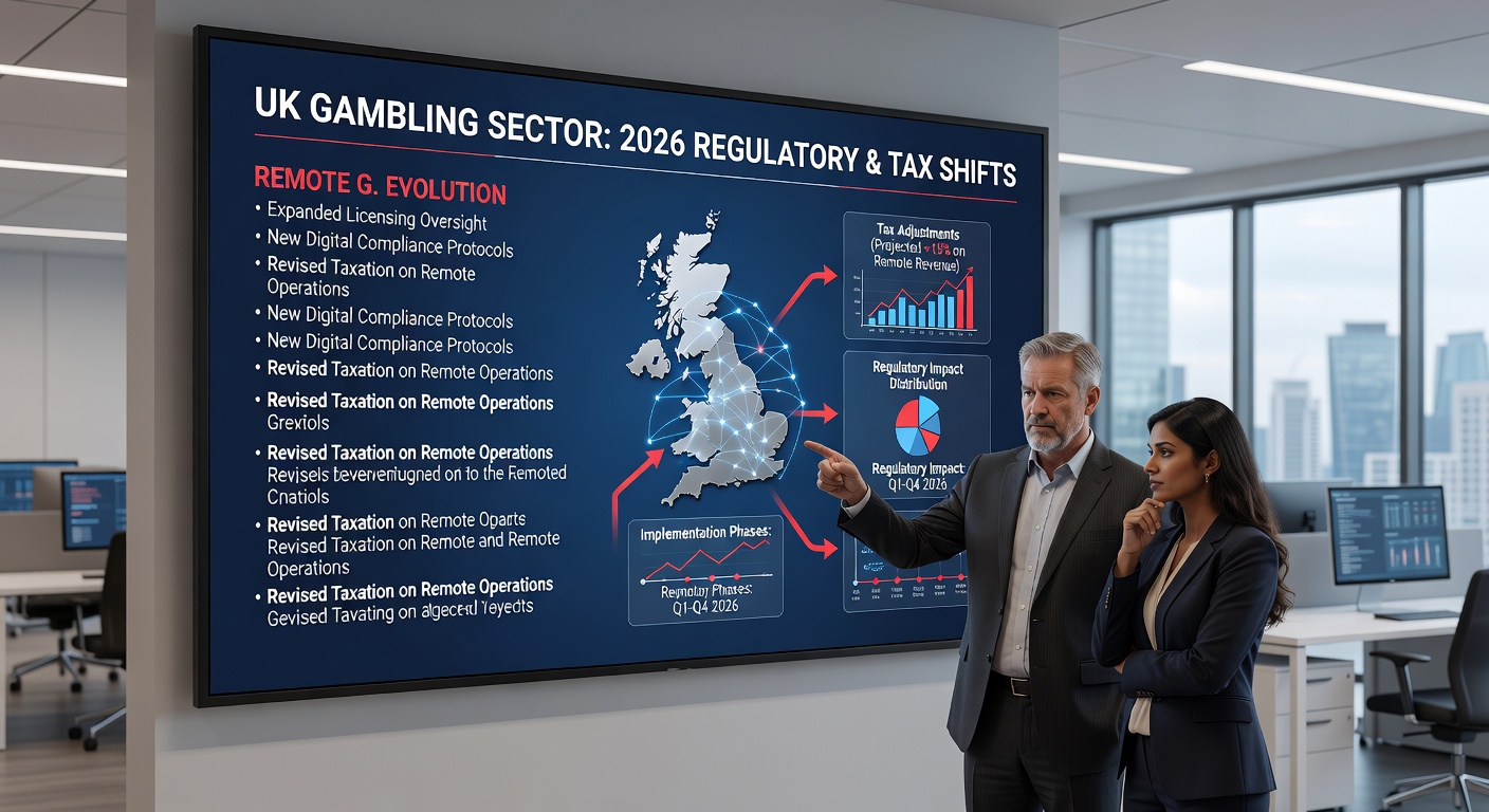 Interior of a bustling UK betting shop with patrons placing bets on screens and counters