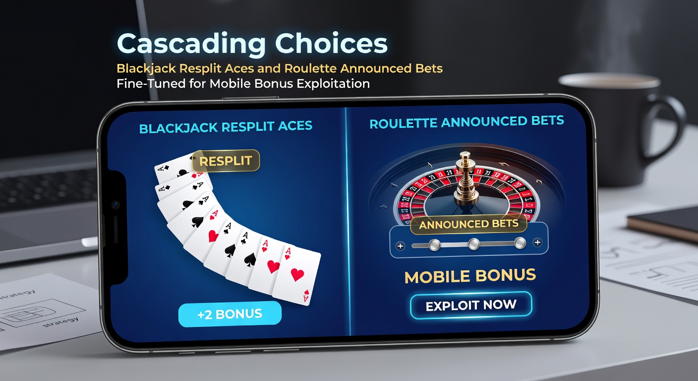 Mobile screen showing blackjack hand with resplit aces and roulette wheel with announced bet layout