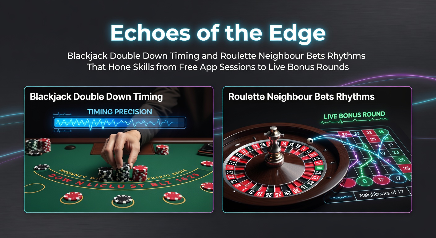 Digital screens showing blackjack double down options alongside roulette wheel neighbour bet layouts in a casino app interface
