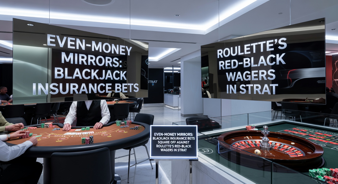 Roulette table layout zoomed on red-black even-money betting zones, with chips stacked and wheel in background motion