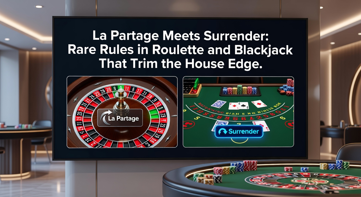 Blackjack table close-up showing surrender option signaled by player gesture against dealer's strong upcard