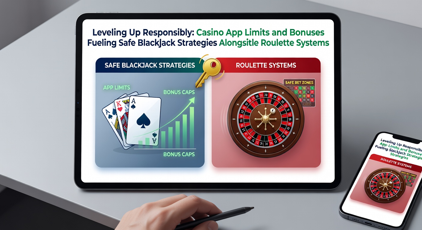 Smartphone displaying casino app interface with deposit limits and blackjack table in background, highlighting responsible gaming features