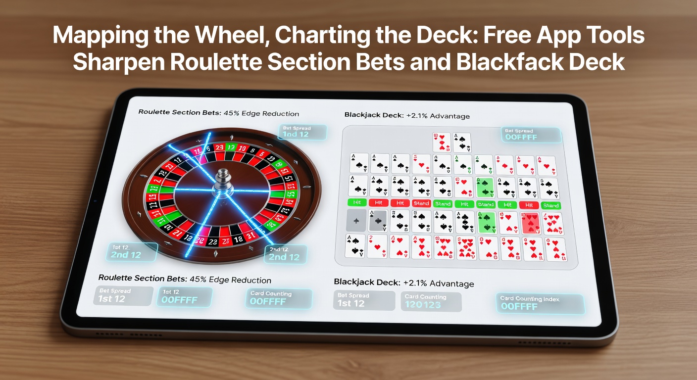 Close-up of a blackjack strategy chart app on mobile, highlighting double-down zones against dealer 3-6 alongside a roulette section bet selector