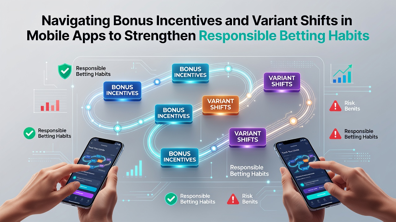 Mobile betting app interface showing bonus options and game variant selections with responsible play settings highlighted