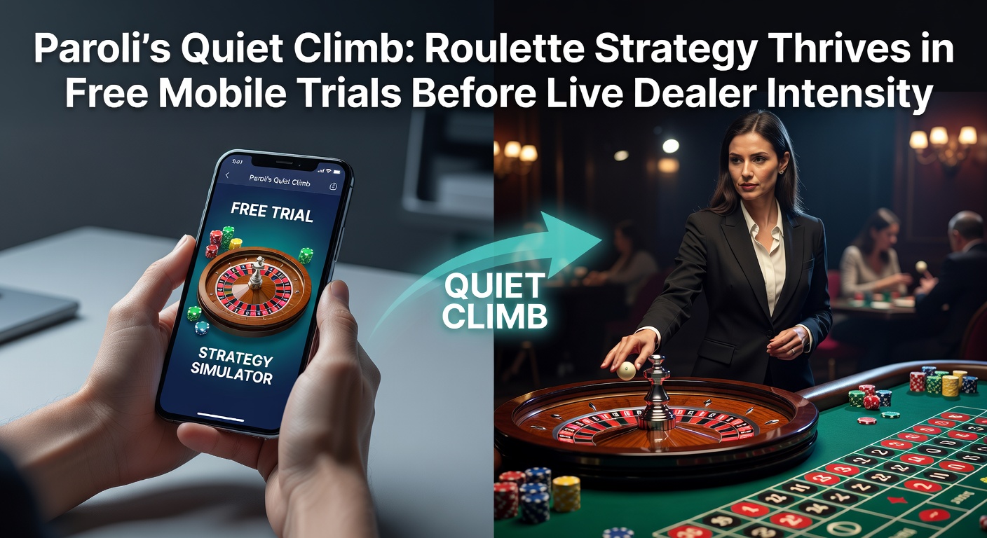 Mobile screen showing Paroli betting progression on a roulette demo table with chips stacking up after wins
