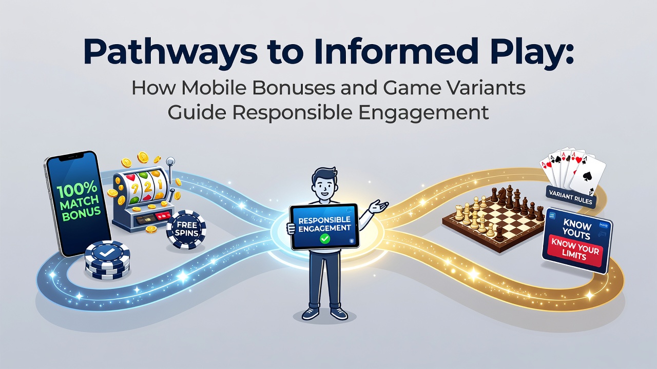 Mobile device displaying casino game interface with bonus indicators and responsible play tools