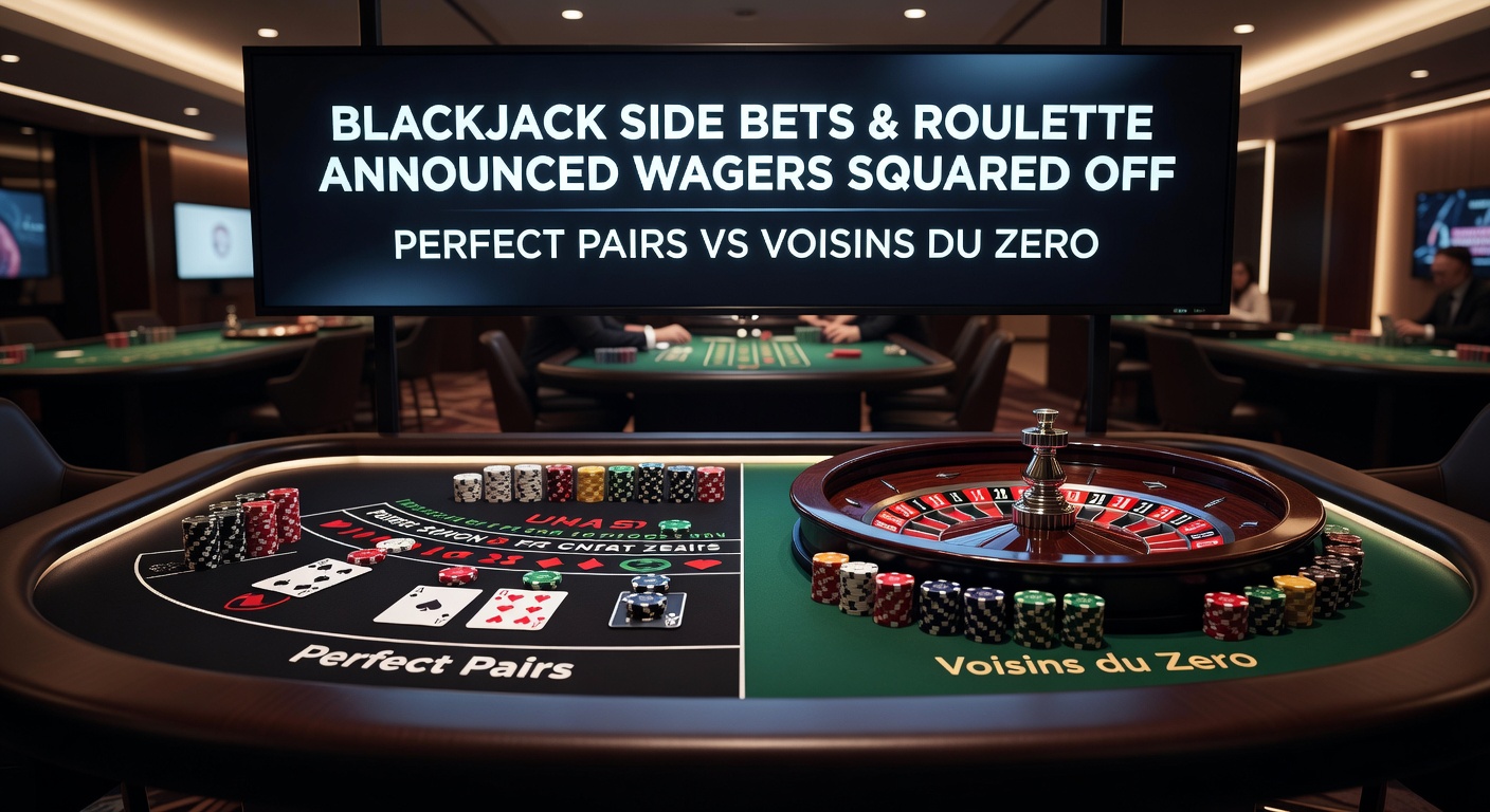 Close-up comparison of Perfect Pairs payout table next to Voisins du Zéro roulette layout on a casino floor