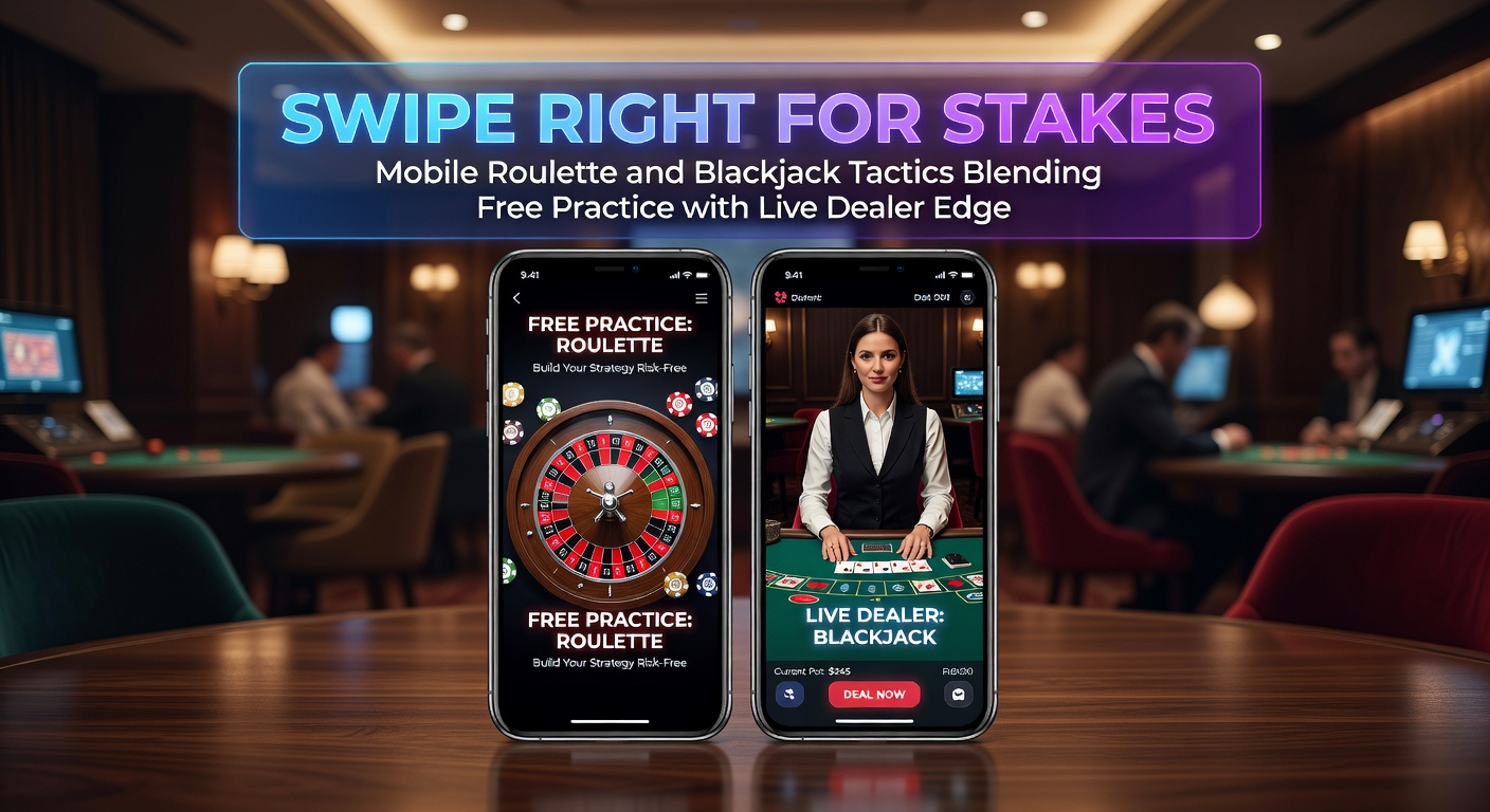 Mobile phone screen displaying a roulette wheel and blackjack table in a vibrant casino app interface, highlighting touch controls for betting and spinning